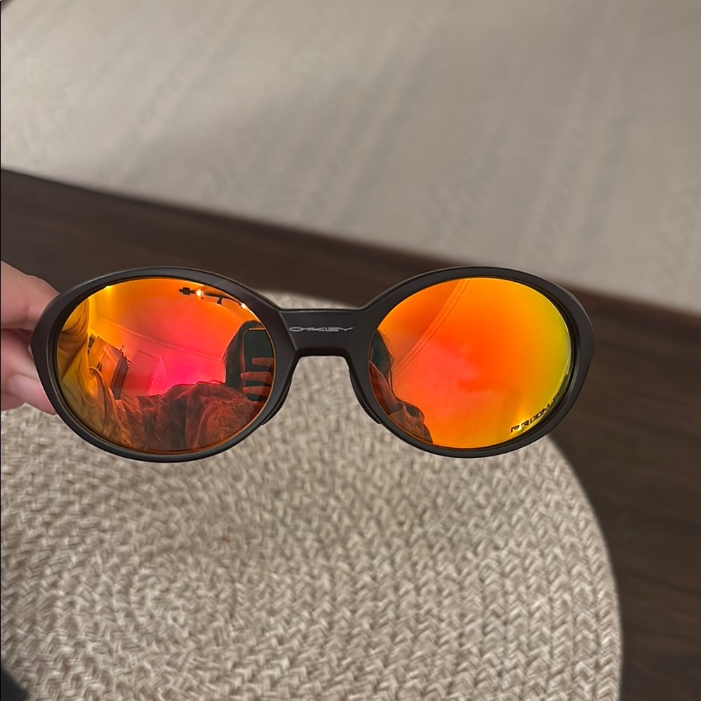 Oakley Eye Jacket Black Sunglasses with Orange-Red Mirrored Lenses - Picture 2 of 8